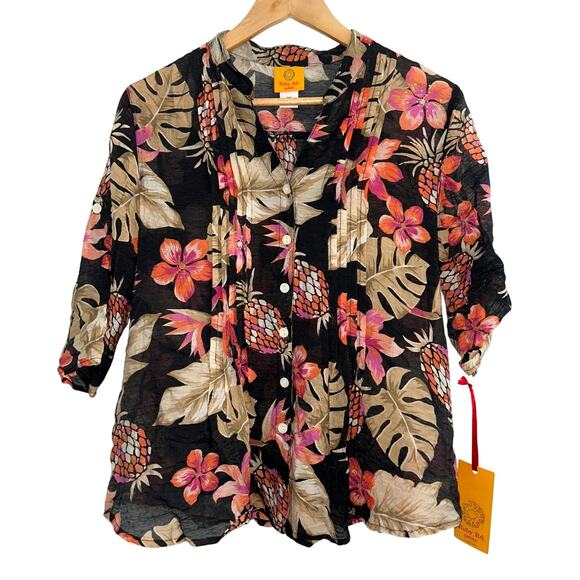 NWT Ruby Rd. Blouse Women's Petite Medium Floral Lightweight Button Up Pleated - Picture 1 of 6